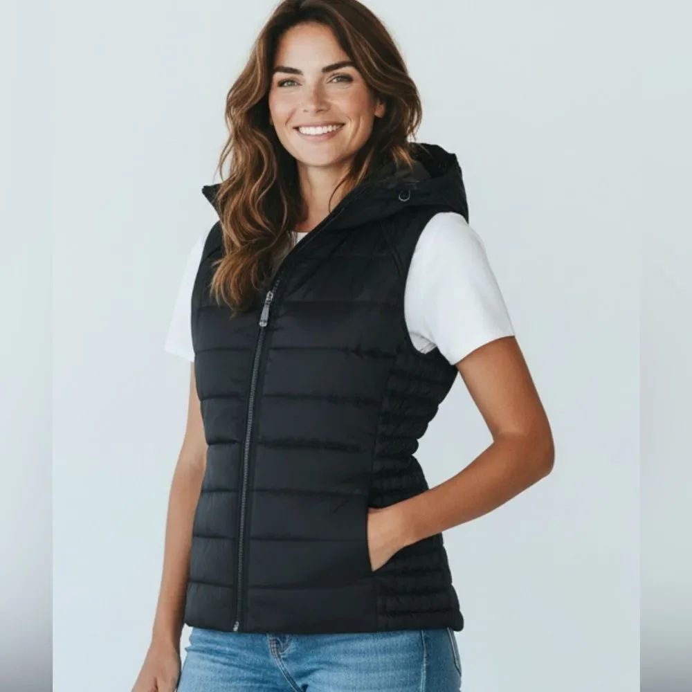 Vince Camuto - Black Hooded Zip Up Vest, sz Small